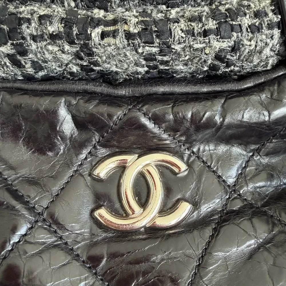 CHANEL Black Quilted Tote with Chain Detail